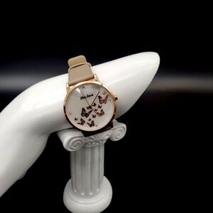 Mon Amie Pearlized Face & Rose Gold Toned Butterflies and Crystal Cardinal/Time